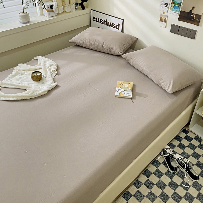 91家纺网 家纺一手货源 找家纺 六巷胡同 2023新款32支全棉纯色水洗棉单床笠 迷雾灰