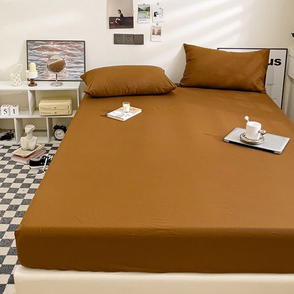 91家纺网 家纺一手货源 找家纺 六巷胡同 2023新款32支全棉纯色水洗棉单床笠 栗子棕