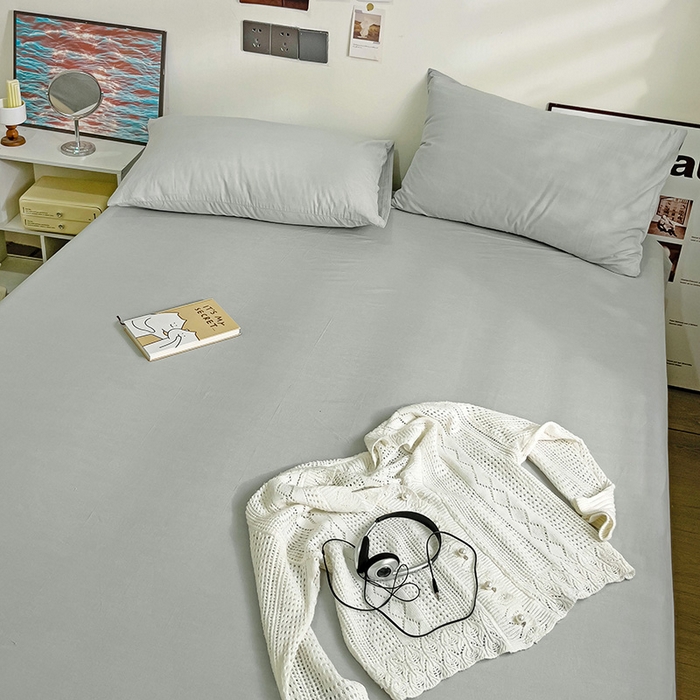 91家纺网 家纺一手货源 找家纺 六巷胡同 2023新款32支全棉纯色水洗棉单床笠 奶奶灰