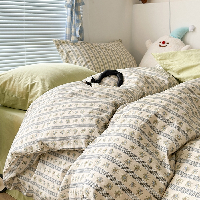 91家纺网 家纺一手货源 找家纺 昔可家纺 2023新款法式田园花卉混搭全棉四件套 木槿花