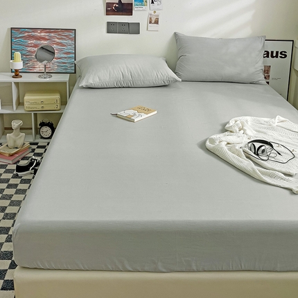 91家纺网 家纺一手货源 找家纺 六巷胡同 2023新款32支全棉纯色水洗棉单床笠 奶奶灰