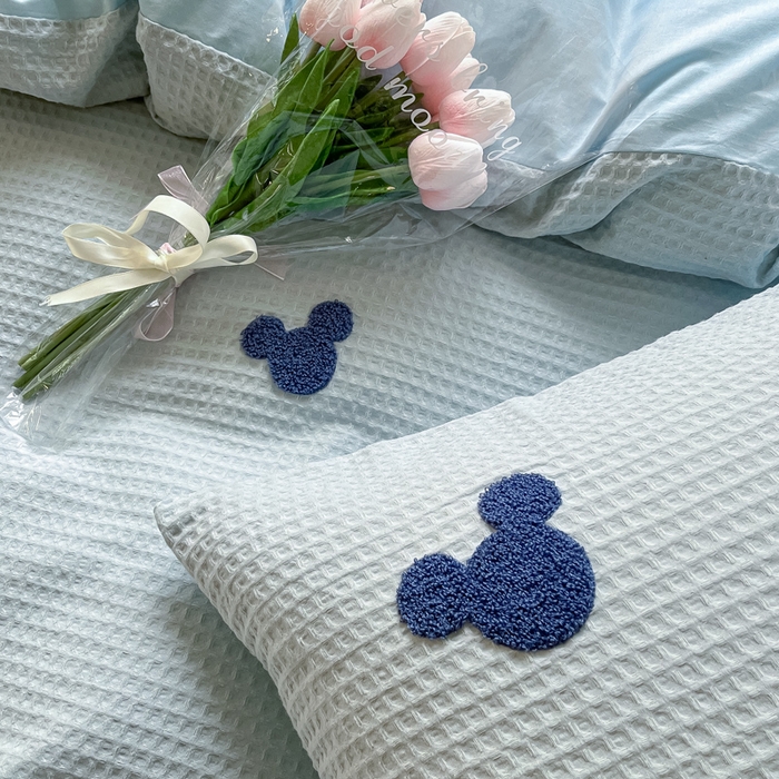 91家纺网 家纺一手货源 找家纺 慕尚2025华夫格全棉米奇毛巾绣四件套 米奇 天蓝