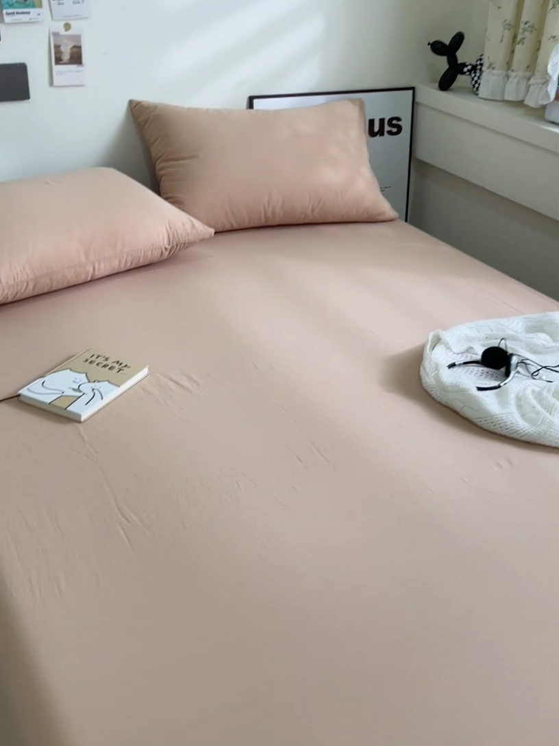 91家纺网 家纺一手货源 找家纺 六巷胡同 2023新款32支全棉纯色水洗棉单床笠 奶茶咖