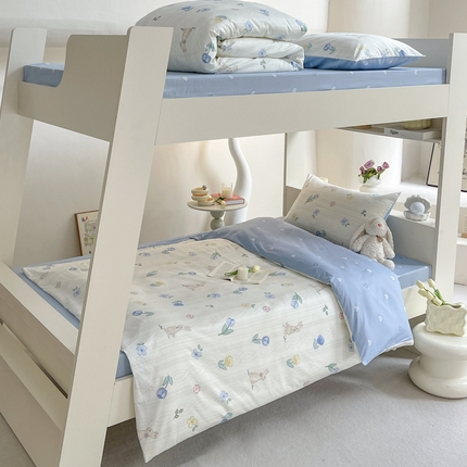 昔可家纺 2023新款少女粉渐变色上下铺全棉四件套 森系花园兔