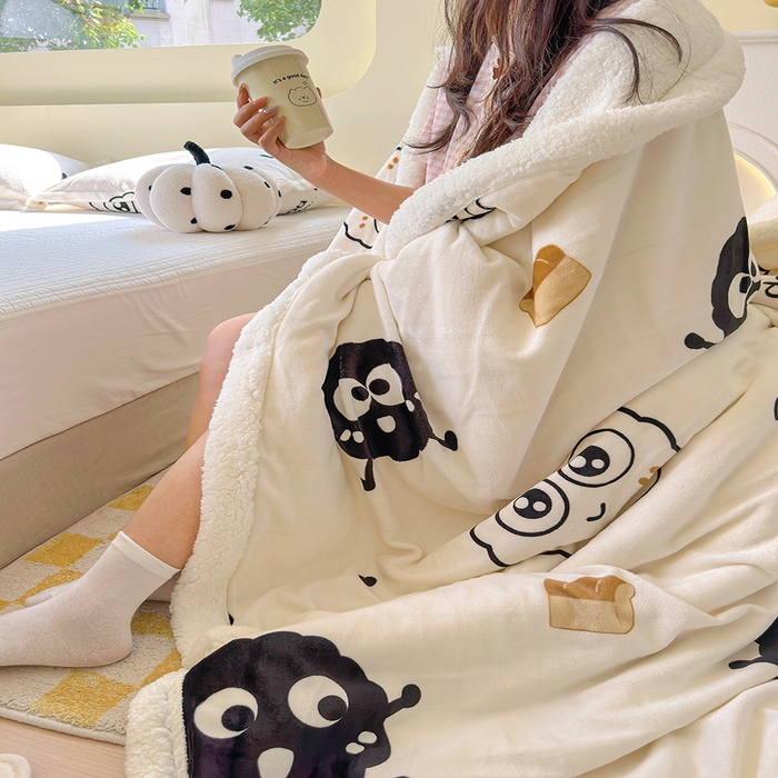 91家纺网 家纺一手货源 找家纺 沐慕 2023新款毛毯 黑球球