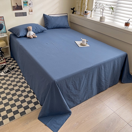 91家纺网 家纺一手货源 找家纺 六巷胡同 2023新款32支全棉纯色水洗棉单床单 克莱因蓝