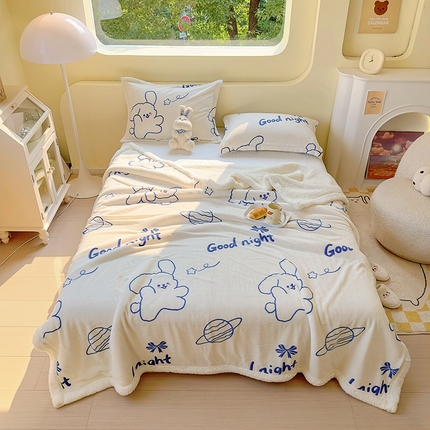 91家纺网 家纺一手货源 找家纺 （总）沐慕 2023新款牛奶绒拼羊羔绒毛毯