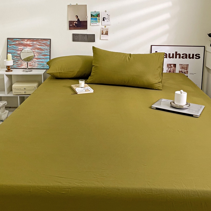 91家纺网 家纺一手货源 找家纺 六巷胡同 2023新款32支全棉纯色水洗棉单床笠 咸菜绿