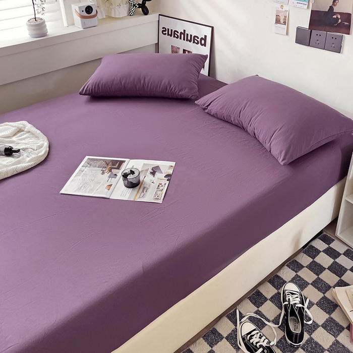 91家纺网 家纺一手货源 找家纺 六巷胡同 2023新款32支全棉纯色水洗棉单床笠 酱灰紫