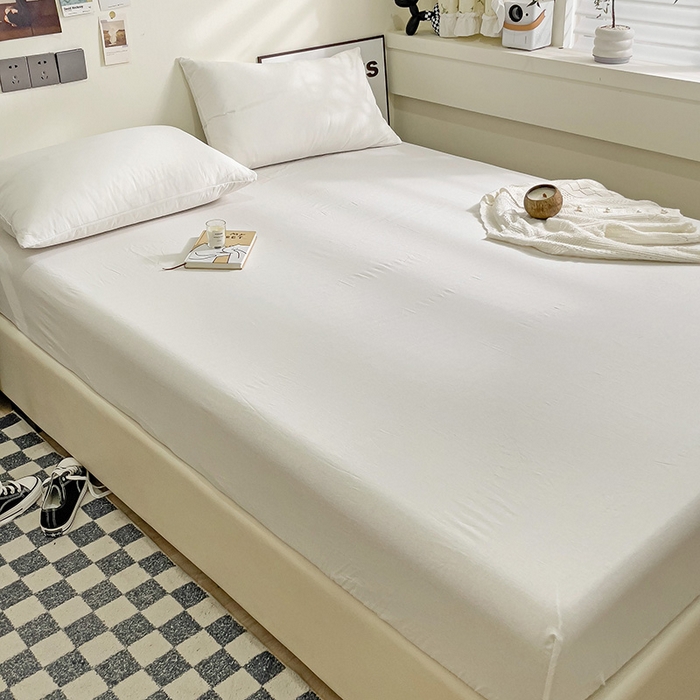 91家纺网 家纺一手货源 找家纺 六巷胡同 2023新款32支全棉纯色水洗棉单床笠 牛乳白