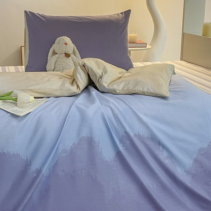 91家纺网 家纺一手货源 找家纺 昔可家纺 2023新款少女粉渐变色上下铺全棉四件套 渐变紫调