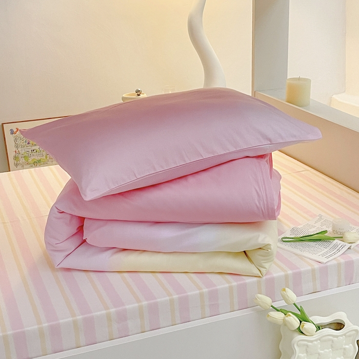 91家纺网 家纺一手货源 找家纺 昔可家纺 2023新款少女粉渐变色上下铺全棉四件套 粉雾少女