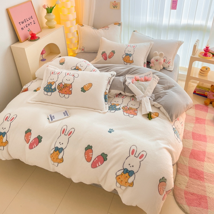 91家纺网 家纺一手货源 找家纺 同田家纺 2024秋冬新品雪花绒牛奶绒印花四件套 萝卜兔