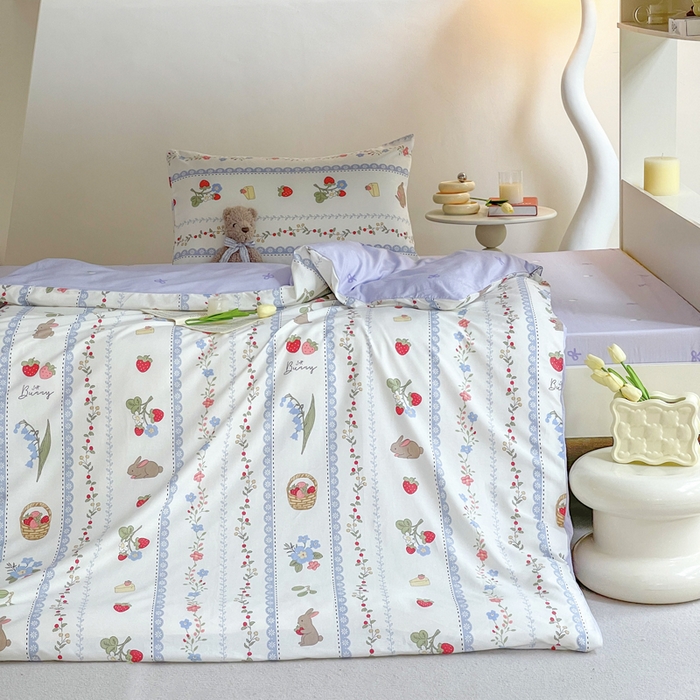 91家纺网 家纺一手货源 找家纺 昔可家纺 2023新款少女粉渐变色上下铺全棉四件套 蕾丝花边兔