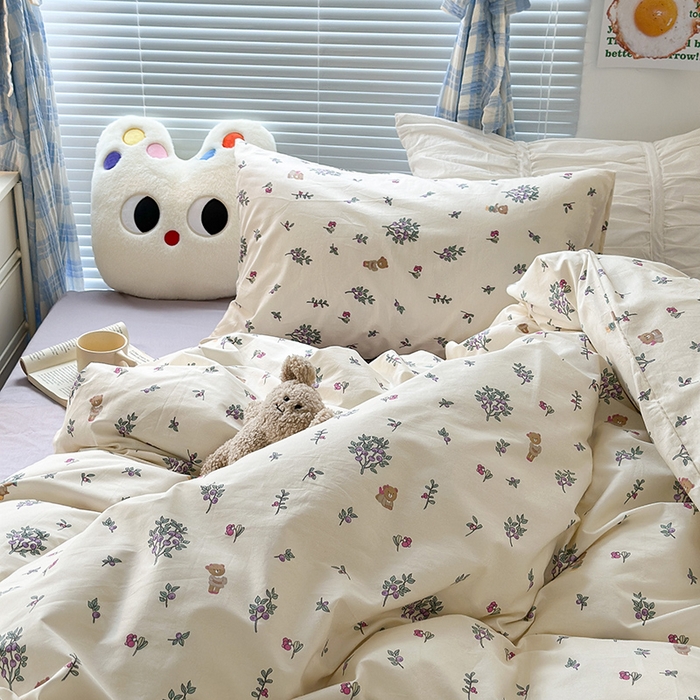 91家纺网 家纺一手货源 找家纺 昔可家纺 2023新款多巴胺卡通学生季全棉四件套 蓝莓小熊