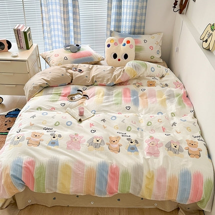 91家纺网 家纺一手货源 找家纺 （总）昔可家纺 2023新款多巴胺卡通学生季全棉四件套