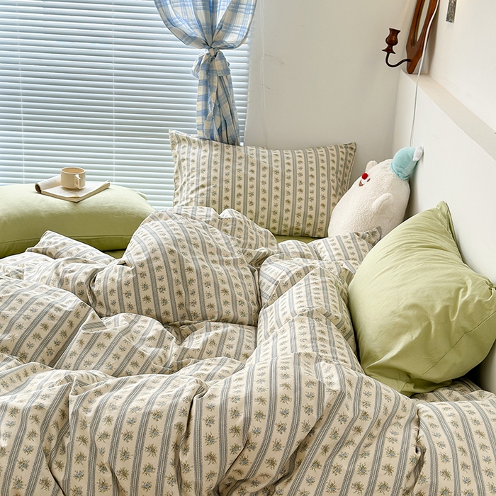 91家纺网 家纺一手货源 找家纺 昔可家纺 2023新款法式田园花卉混搭全棉四件套 木槿花