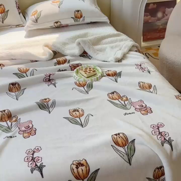 91家纺网 家纺一手货源 找家纺 沐慕 2023新款毛毯 可可花