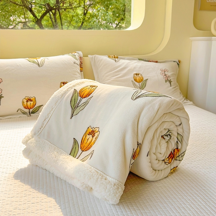 91家纺网 家纺一手货源 找家纺 沐慕 2023新款毛毯 可可花