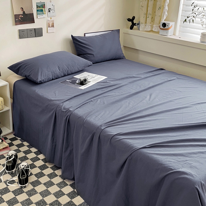 91家纺网 家纺一手货源 找家纺 六巷胡同 2023新款32支全棉纯色水洗棉单床单 藏青蓝