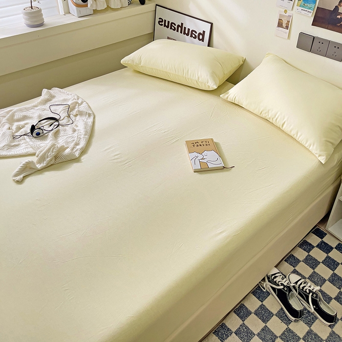 91家纺网 家纺一手货源 找家纺 六巷胡同 2023新款32支全棉纯色水洗棉单床笠 米粿黄