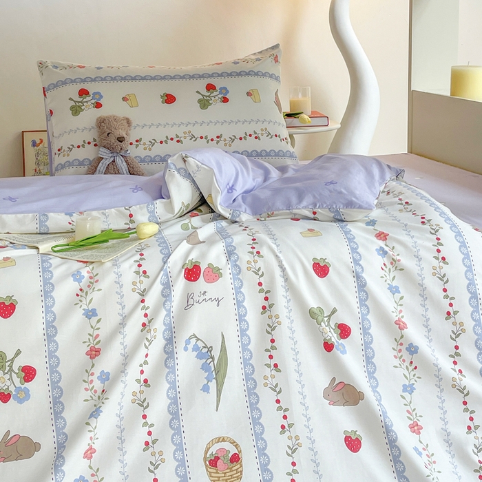 91家纺网 家纺一手货源 找家纺 昔可家纺 2023新款少女粉渐变色上下铺全棉四件套 蕾丝花边兔