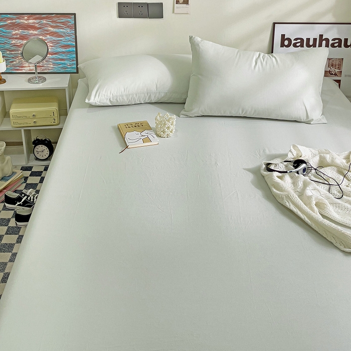 91家纺网 家纺一手货源 找家纺 六巷胡同 2023新款32支全棉纯色水洗棉单床笠 薄荷绿