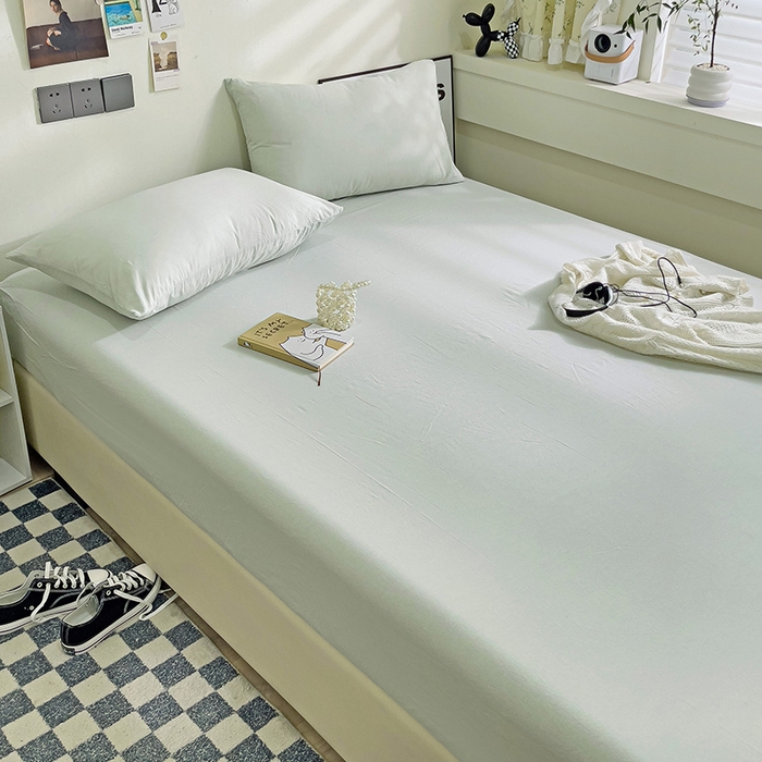 91家纺网 家纺一手货源 找家纺 六巷胡同 2023新款32支全棉纯色水洗棉单床笠 薄荷绿