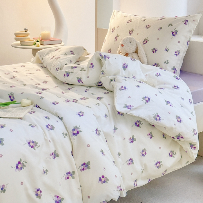 91家纺网 家纺一手货源 找家纺 昔可家纺 2023新款少女粉渐变色上下铺全棉四件套 紫色葡萄