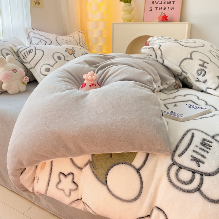 91家纺网 家纺一手货源 找家纺 同田家纺 2024秋冬新品雪花绒牛奶绒印花四件套 恐龙之家