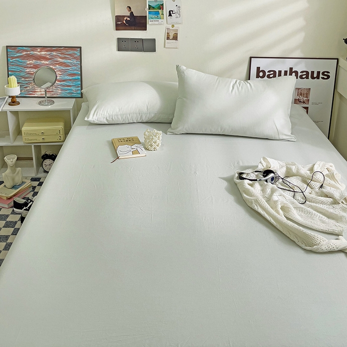 91家纺网 家纺一手货源 找家纺 六巷胡同 2023新款32支全棉纯色水洗棉单床笠 薄荷绿