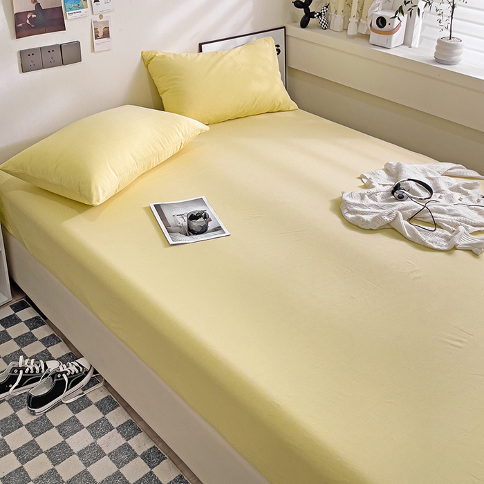 91家纺网 家纺一手货源 找家纺 六巷胡同 2023新款32支全棉纯色水洗棉单床笠 嫩鹅黄