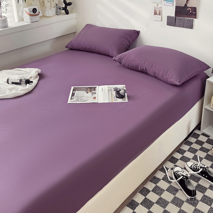 91家纺网 家纺一手货源 找家纺 六巷胡同 2023新款32支全棉纯色水洗棉单床笠 酱灰紫