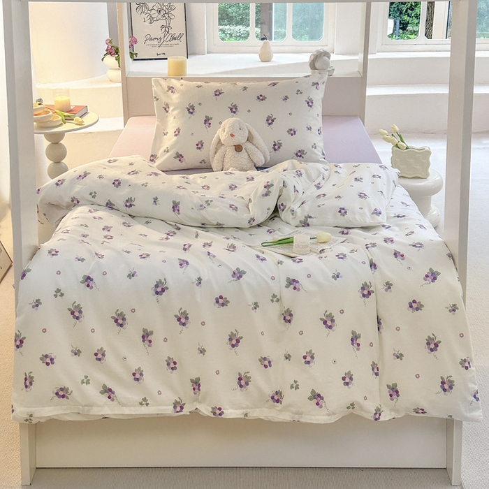 91家纺网 家纺一手货源 找家纺 昔可家纺 2023新款少女粉渐变色上下铺全棉四件套 紫色葡萄