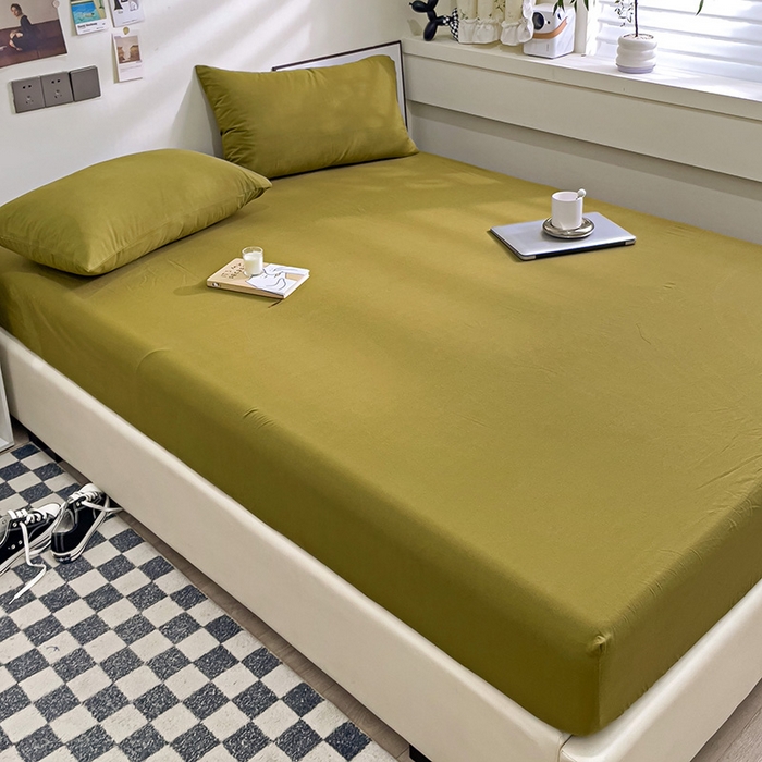 91家纺网 家纺一手货源 找家纺 六巷胡同 2023新款32支全棉纯色水洗棉单床笠 咸菜绿