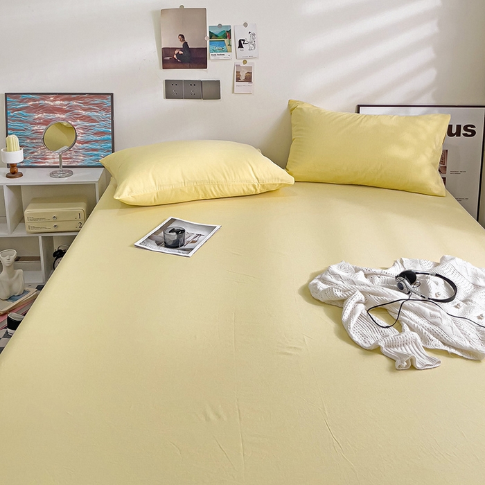 91家纺网 家纺一手货源 找家纺 六巷胡同 2023新款32支全棉纯色水洗棉单床笠 嫩鹅黄