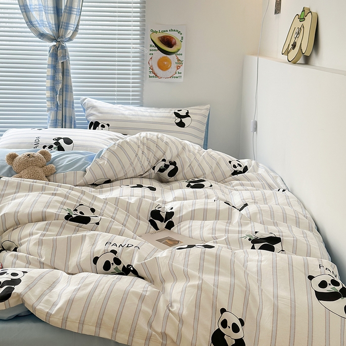 91家纺网 家纺一手货源 找家纺 昔可家纺 2023新款多巴胺卡通学生季全棉四件套 呆萌熊猫