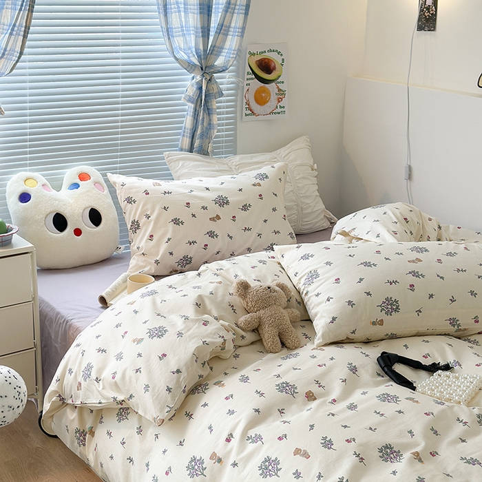 91家纺网 家纺一手货源 找家纺 昔可家纺 2023新款多巴胺卡通学生季全棉四件套 蓝莓小熊