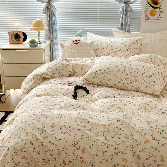 91家纺网 家纺一手货源 找家纺 昔可家纺 2023新款多巴胺卡通学生季全棉四件套 茉莉兔