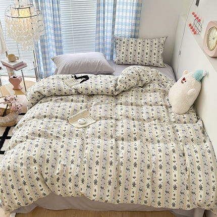 （总）昔可家纺 2023新款法式田园花卉混搭全棉四件套