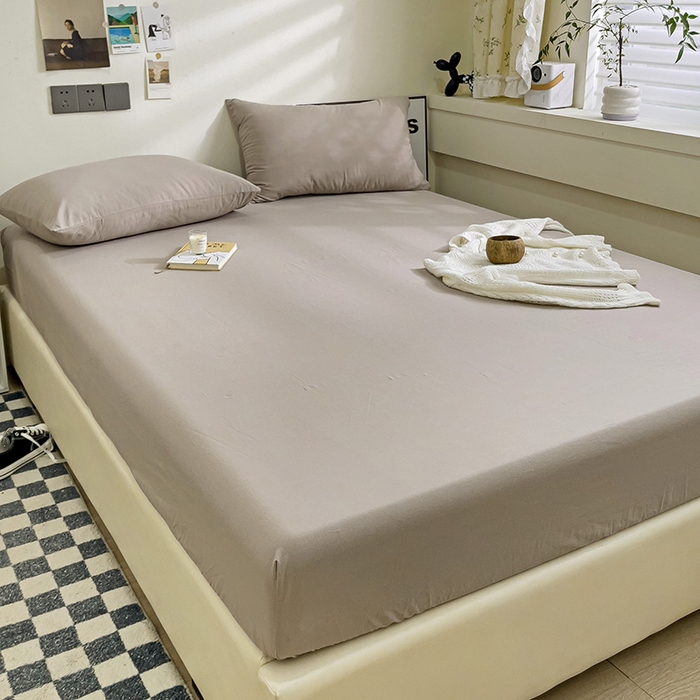 91家纺网 家纺一手货源 找家纺 六巷胡同 2023新款32支全棉纯色水洗棉单床笠 迷雾灰