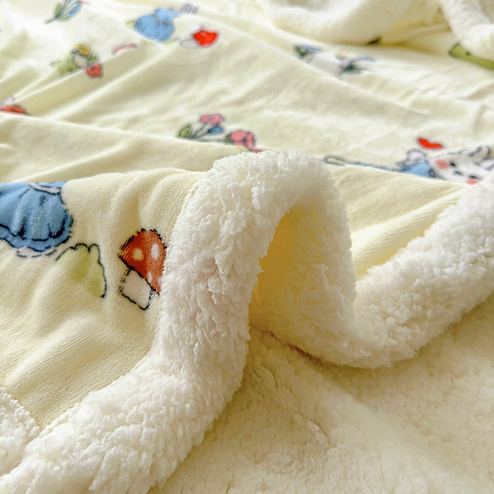91家纺网 家纺一手货源 找家纺 沐慕 2023新款毛毯 花丛兔兔
