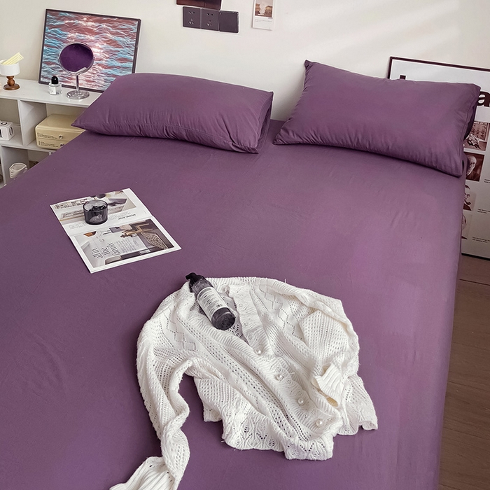 91家纺网 家纺一手货源 找家纺 六巷胡同 2023新款32支全棉纯色水洗棉单床笠 酱灰紫