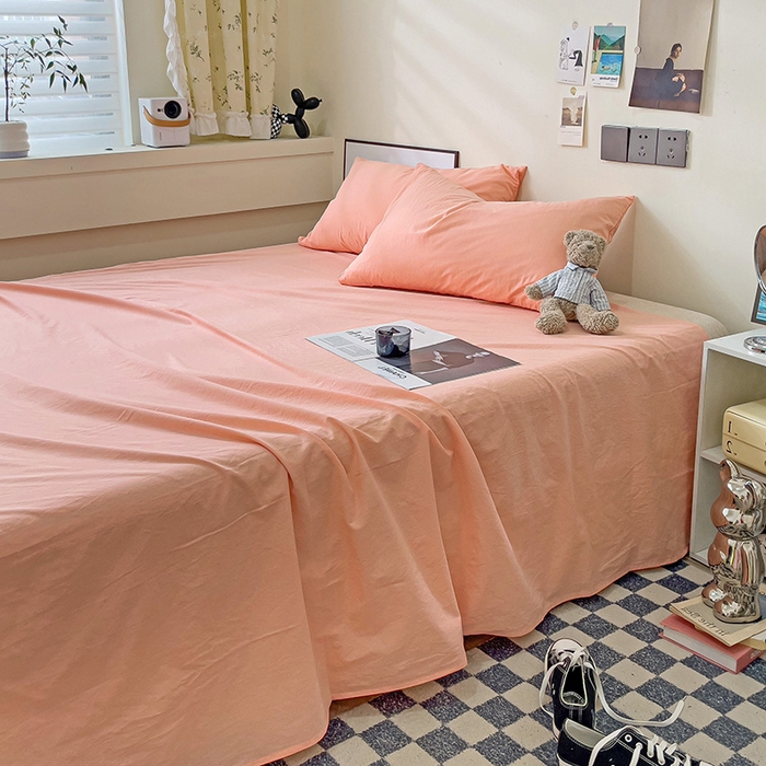 91家纺网 家纺一手货源 找家纺 六巷胡同 2023新款32支全棉纯色水洗棉单床单 蜜桃粉