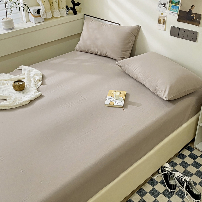 91家纺网 家纺一手货源 找家纺 六巷胡同 2023新款32支全棉纯色水洗棉单床笠 迷雾灰