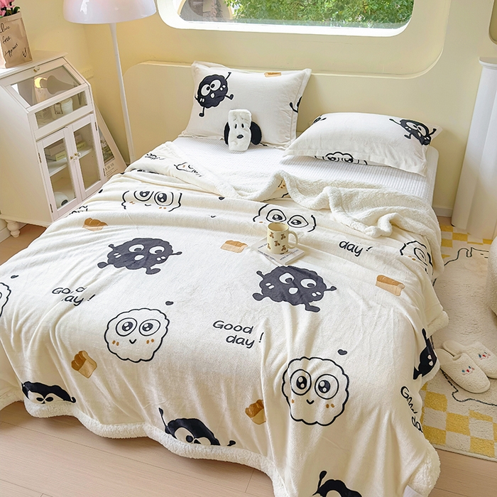 91家纺网 家纺一手货源 找家纺 沐慕 2023新款毛毯 黑球球