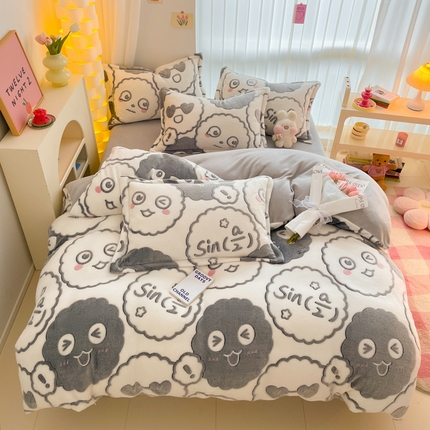 91家纺网 家纺一手货源 找家纺 同田家纺 2024秋冬新品雪花绒牛奶绒印花四件套 百变煤球