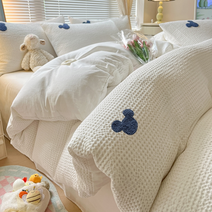 91家纺网 家纺一手货源 找家纺 （总）慕尚2025华夫格全棉米奇毛巾绣四件套