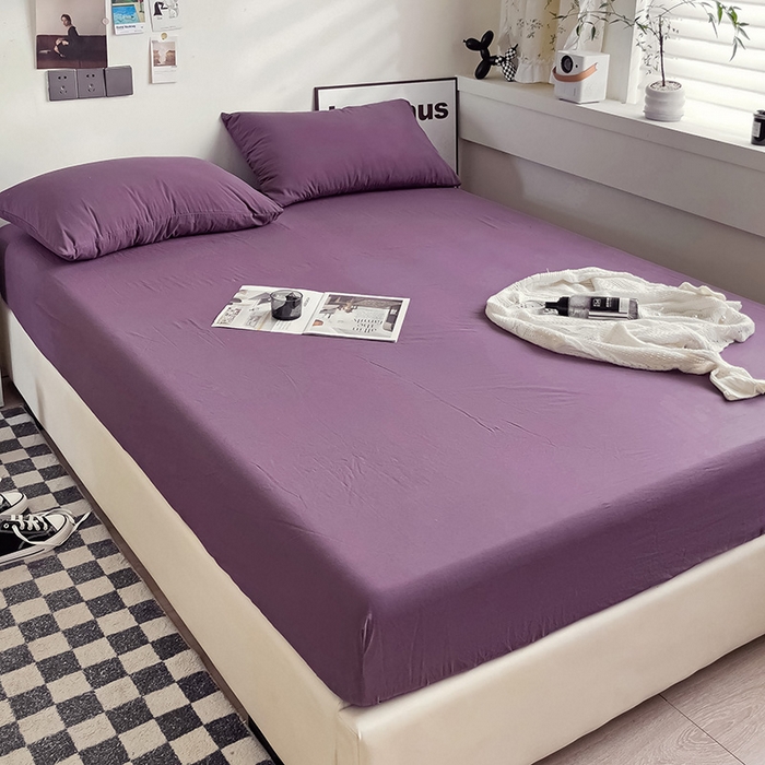 91家纺网 家纺一手货源 找家纺 六巷胡同 2023新款32支全棉纯色水洗棉单床笠 酱灰紫