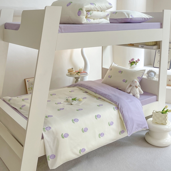 91家纺网 家纺一手货源 找家纺 昔可家纺 2023新款少女粉渐变色上下铺全棉四件套 紫色郁金香